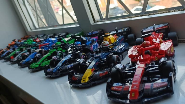 A row of F1 model cars