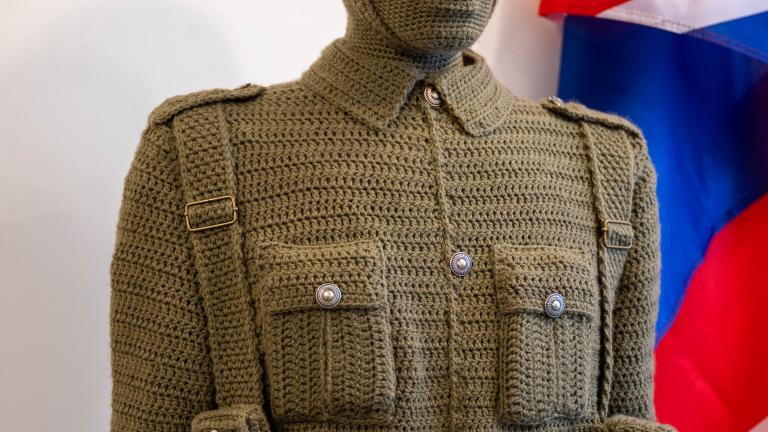 Jilly's crochet soldier at the museum