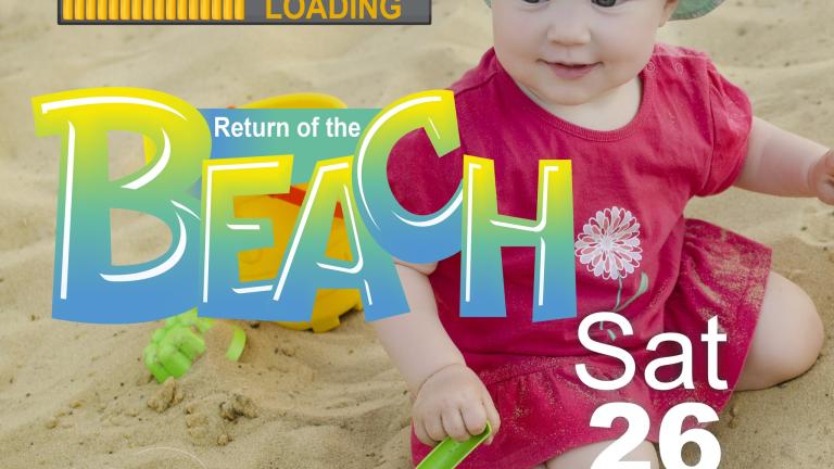 A child playing in a sand pit with text that reads 'Return of the Beach. Sat 26 July. Erewash Museum and Gardens.'