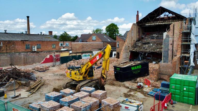 Galaxy Row now it is half demolished with bricks stacked up