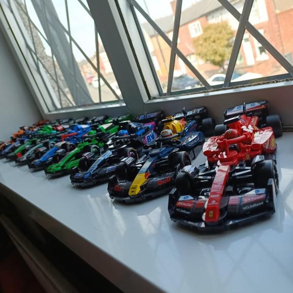 A row of F1 model cars