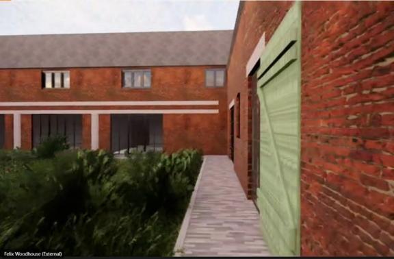 A render of the completed Stable Block.