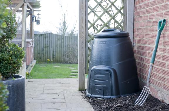 Home composter in a garden