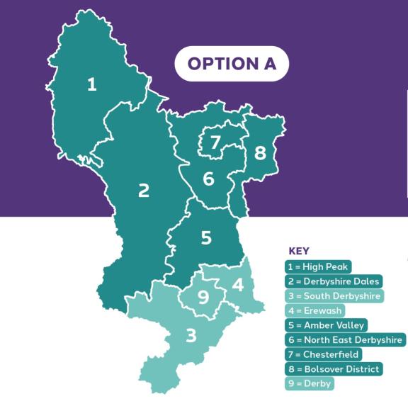 Option A map for local government reorganiations
