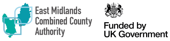 The East Midlands Combined County Authority logo next to the Funded by UK Government logo