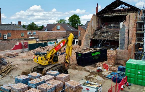 Galaxy Row now it is half demolished with bricks stacked up 