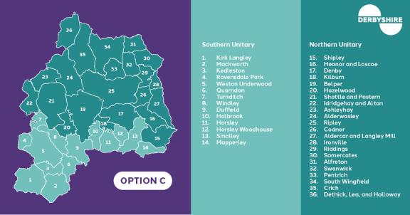 maps shows options for splitting Amber Valley