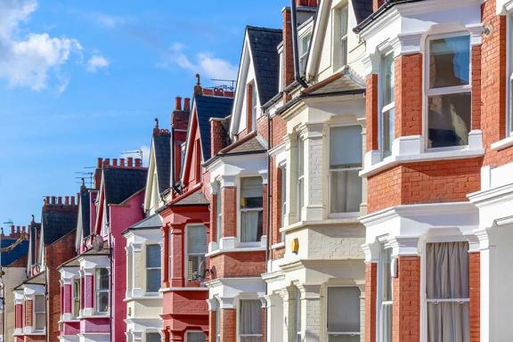 row of houses of different bright colours