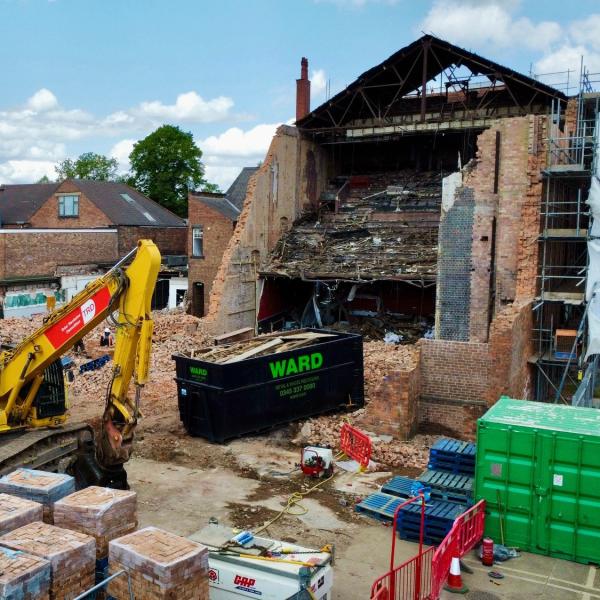 Galaxy Row now it is half demolished with bricks stacked up 