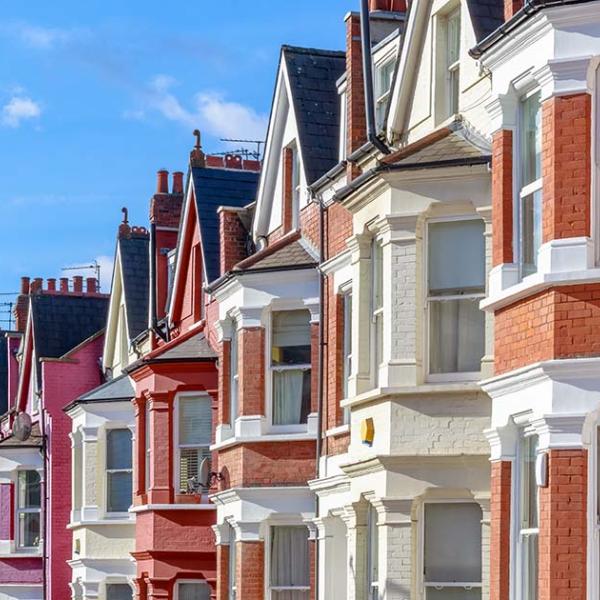 row of houses of different bright colours
